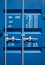 Blue industrial shipping container door Royalty Free Stock Photo