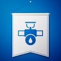 Blue Industry metallic pipe and valve icon isolated on blue background. White pennant template. Vector