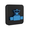 Blue Industry metallic pipe and valve icon isolated on transparent background. Black square button.