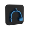 Blue Industry metallic pipe and valve icon isolated on transparent background. Black square button.