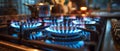Blue Inferno: A Symphony of Flames on a Stove. Concept Fire Safety, Creative Cooking, Culinary Art,