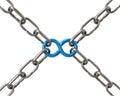 Blue infinity symbol in chains 3d illustration