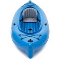Blue inflatable kayak with a single gray seating area. The kayak features a streamlined Royalty Free Stock Photo