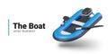 Blue inflatable motorized boat with oars, top view. Isolated vector model Royalty Free Stock Photo