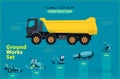 Blue infographic big set of ground works blue machines vehicles. Royalty Free Stock Photo