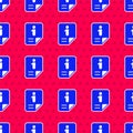 Blue Information icon isolated seamless pattern on red background. Vector