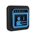 Blue Information icon isolated on transparent background. Black square button.