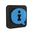 Blue Information icon isolated on transparent background. Black square button.