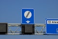 Blue information sign above motorway A16 with end of all prohibations on that lane Royalty Free Stock Photo