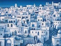 Moroccan or Arabic cityscape in blue ink line art