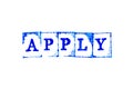 Blue ink of rubber stamp in word apply on white paper background Royalty Free Stock Photo