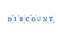 Blue ink of rubber stamp in word discount on white paper background Royalty Free Stock Photo