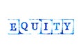 Blue ink of rubber stamp in word equity on white paper background Royalty Free Stock Photo