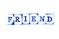Blue ink of rubber stamp in word friend on white paper background Royalty Free Stock Photo
