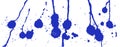 Blue ink splash, stains, strokes and blots on white. Paint Splatter background. Royalty Free Stock Photo