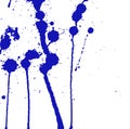 Blue ink splash, stains, strokes and blots on white. Paint Splatter background. Royalty Free Stock Photo