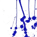 Blue ink splash, stains, strokes and blots on white. Paint Splatter background. Royalty Free Stock Photo