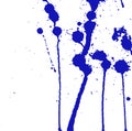 Blue ink splash, stains, strokes and blots on white. Paint Splatter background. Royalty Free Stock Photo