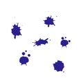 Blue ink spot set, paint blot. Watercolor splatter. Semitransparent vector shapes isolated on trnsparent background.