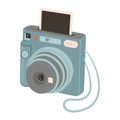 Blue Instant camera device. Hand drawn trendy flat style on white