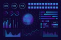 Blue interface kit for UI UX web design, dashboard panel elements color icon set Royalty Free Stock Photo