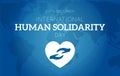 Blue International Human Solidarity Day Background Illustration with Heart and Hands