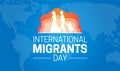 Blue International Migrants Day Background Illustration with Man and Woman