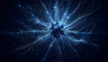 A blue, intricate network of lines and nodes resembling a neuron or a cosmic explosion against a dark background Royalty Free Stock Photo