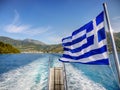 Blue Ionian Sea, Island Boat Trip, Greek Flag