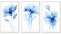 Blue iris flowers, watercolor illustration. Set of three vertical banners. Generative AI Royalty Free Stock Photo