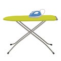 Blue iron and green ironing board isolated on a white background