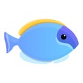Blue island fish icon, cartoon style