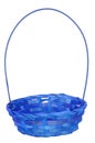 Blue isolated wicker Easter basket seen from slightly above