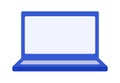 Blue Isometric Laptop with blank screen for inserting text. Portable computer. Office equipment. IT technology. Display