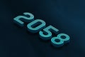 Blue Isometric layer 3d text effect of number 2058 on blue background. Royalty Free Stock Photo