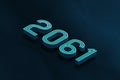 Blue Isometric layer 3d text effect of number 2061 on blue background. Royalty Free Stock Photo