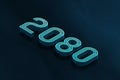 Blue Isometric layer 3d text effect of number 2080 on blue background. Royalty Free Stock Photo