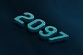 Blue Isometric layer 3d text effect of number 2097 on blue background. Royalty Free Stock Photo