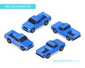 Blue isometric pickup. Vector illustration with car