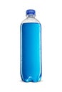 Blue isotonic sport energy drink in a transparent bottle isolated on white background