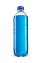 Blue isotonic sport energy drink in a transparent bottle isolated on white background