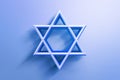 Israel star. Seal of Solomon icon. Jewish Star of David six sointed star. Hexagram on blue background. 3d illustration