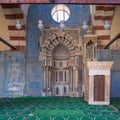 Blue ceramic tiles, Engraved Mihrab niche and decorated marble Minbar Platform, Mosque of Aqsunqur Blue Mosque, Cairo, Egypt