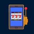 Blue jackpot lucky wins slot machine on mobile phone