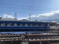 BLUE JAPANESE TRAIN WITH VIEW TO THE MOUNT FUJI - FEB, 2020