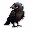 Cute Black Crow Sticker With Yellow Eyes - Dark Purple And Blue Style