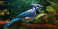 Blue jay on a branch. Bird in the forest. Ornithology. Generative AI Royalty Free Stock Photo