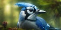 Blue jay on a branch. Bird in the forest. Ornithology. Generative AI Royalty Free Stock Photo