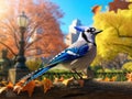 Ai Generated illustration Wildlife Concept of Blue Jay (Cyanocitta cristata bromia) Royalty Free Stock Photo