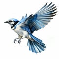 Blue Jay Flying Over Leaves: Painted Illustrations With Realistic Forms Royalty Free Stock Photo